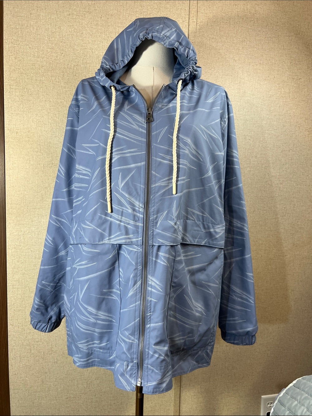 Light Blue Hooded Windbreaker Jacket for Women